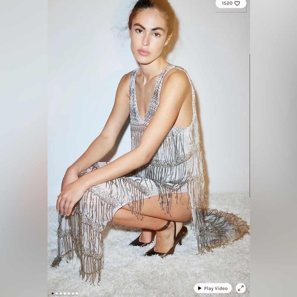 Free People Bali Speakeasy Flapper Fringe Embellished Bodysuit Dress NWT